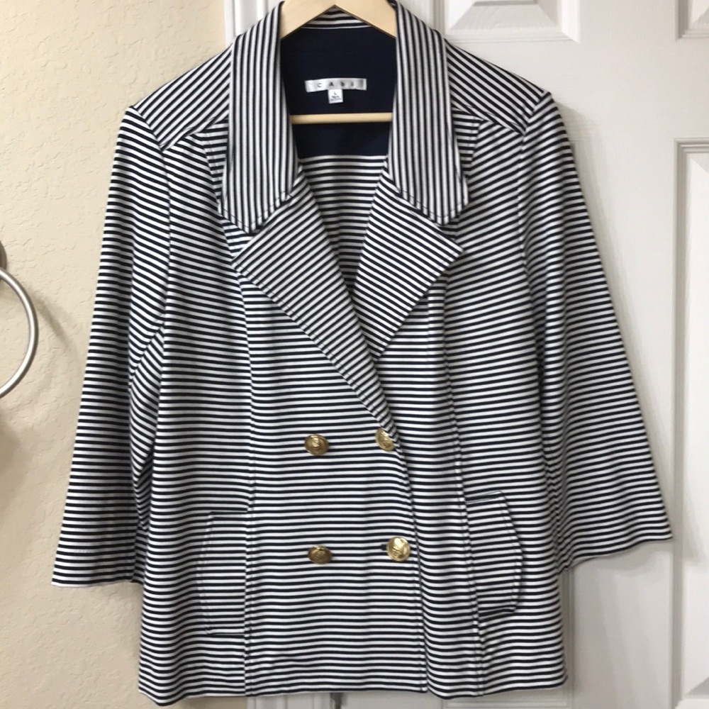CAbi Striped Navy & White Nautical Jacket Large